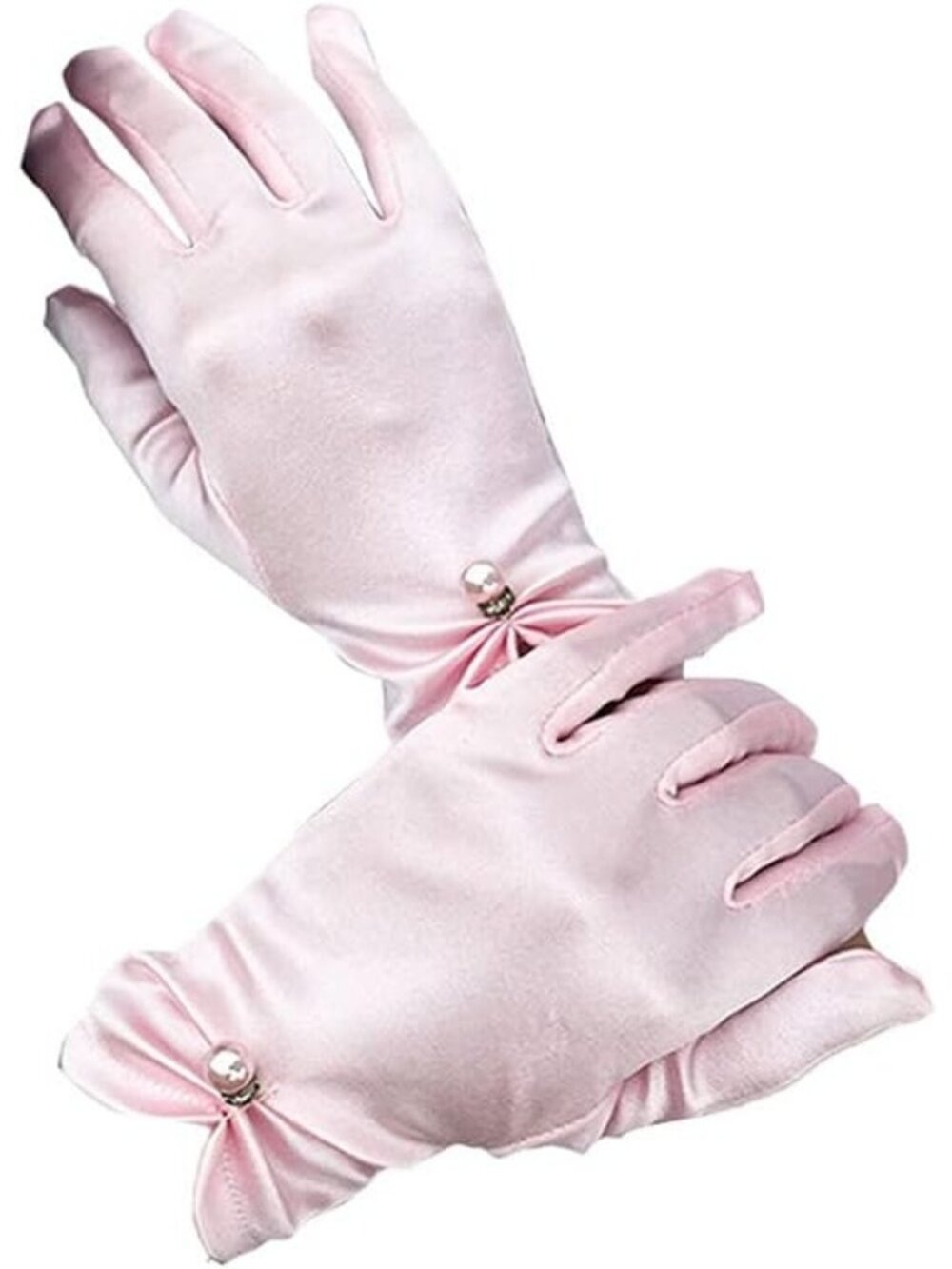 Women Light Pink Satin Tulle Opera Party 1920s Elbow Wrist Length Gloves